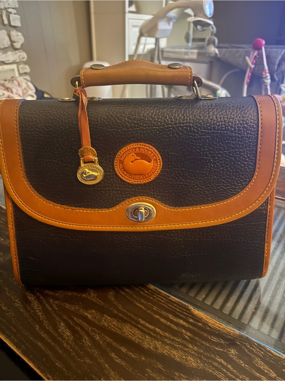 Dooney & Bourke Dark Brown and Tan Leather Briefcase Satchel